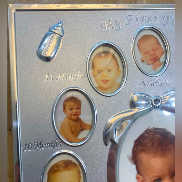 Babys photo album monthly mark My First Year silver frame - Picture 2 of 12